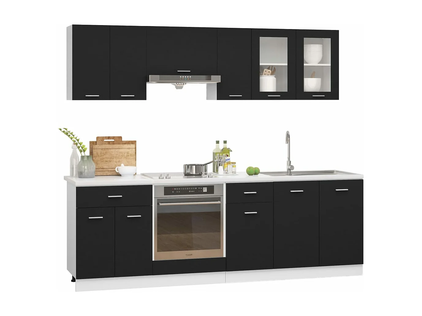 Ensemble de meubles de cuisine 8 pcs Noir Aggloméré