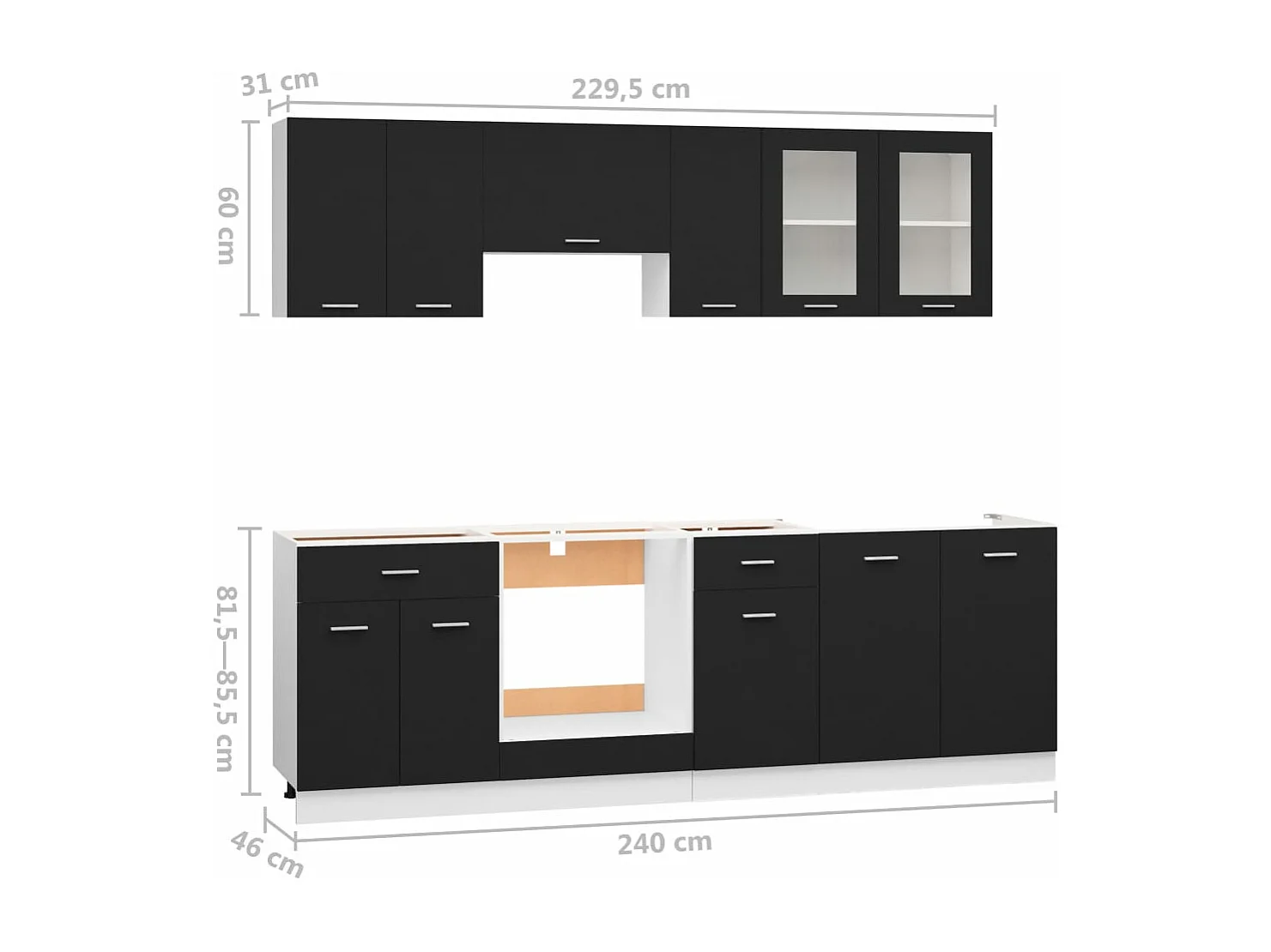 Ensemble de meubles de cuisine 8 pcs Noir Aggloméré