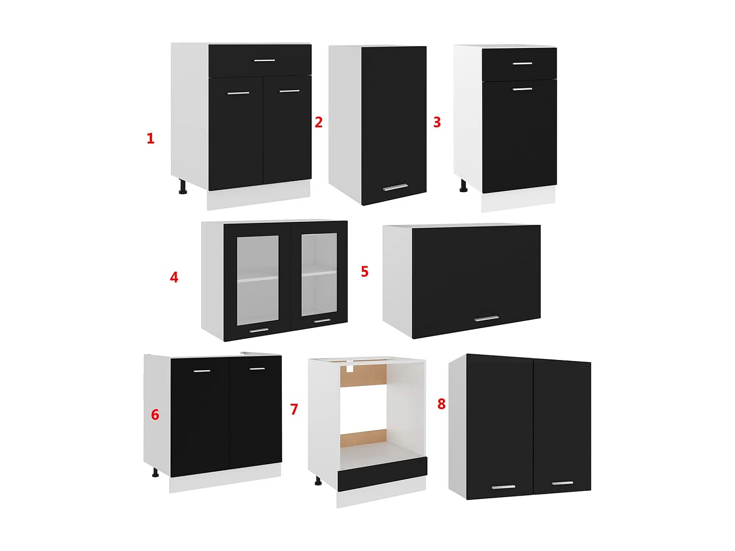 Ensemble de meubles de cuisine 8 pcs Noir Aggloméré