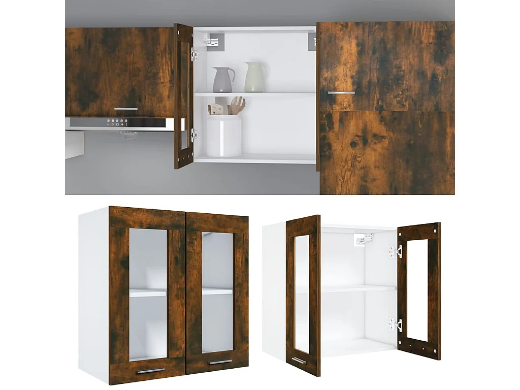 Vitrine suspendue "Lyon" Chêne fumé 60 x 31 x 60 cm Bois d'ingénierie