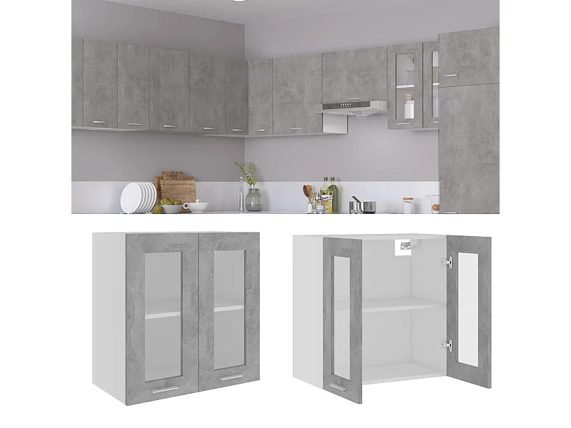 Vitrine suspendue "Lyon" Gris béton 60 x 31 x 60 cm Bois d'ingénierie