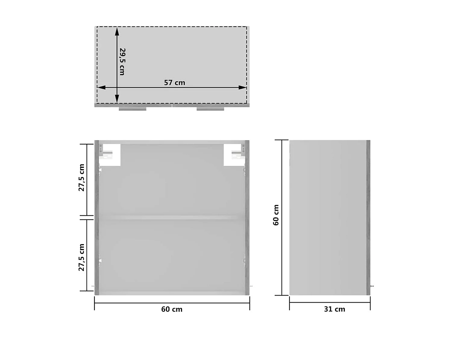 Bovenkast Lyon 60x31x60 cm bewerkt hout betongrijs
