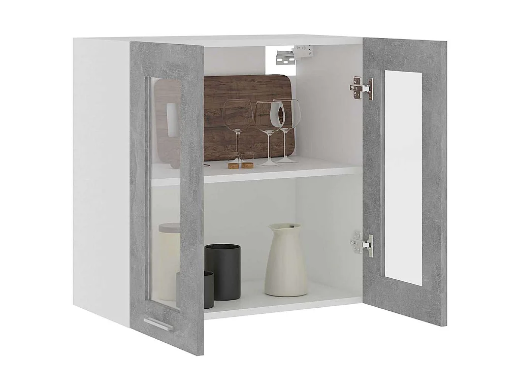 Vitrine suspendue Lyon gris béton 60x31x60 cm bois d'ingénierie