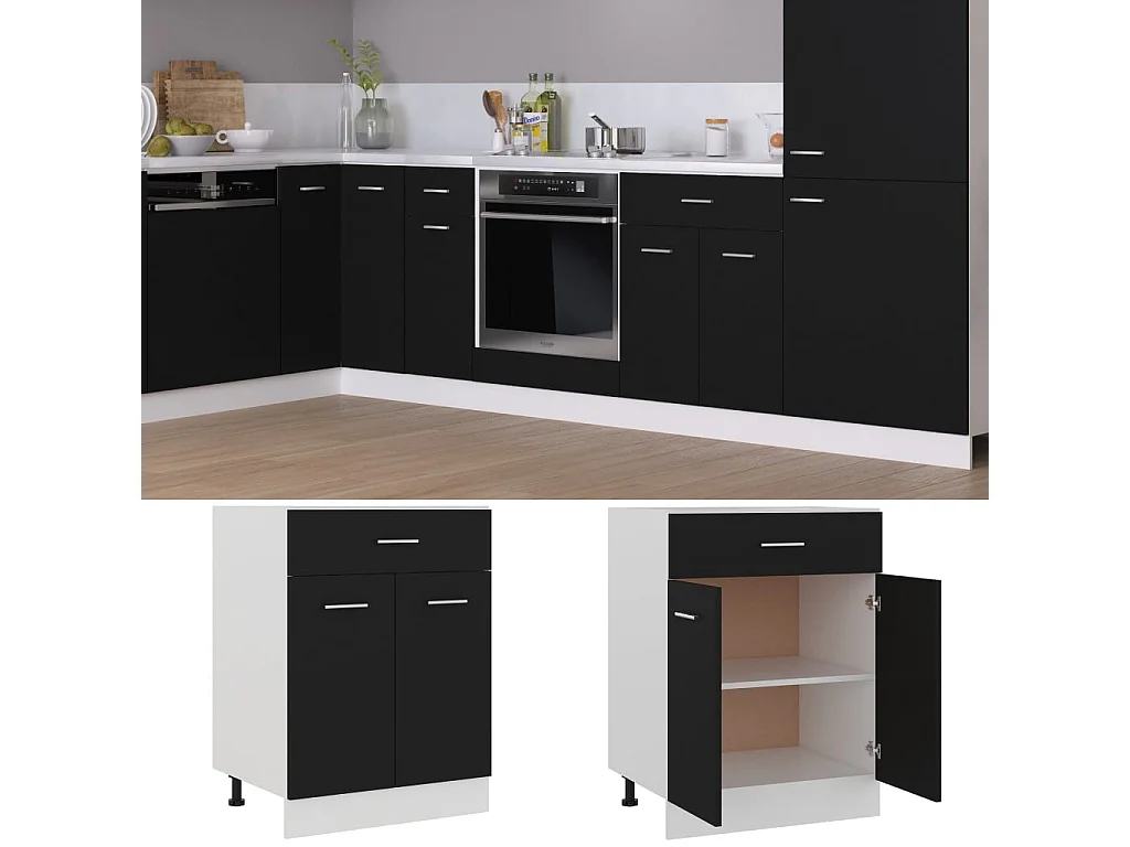 Onderkast met lade Lyon 60x46x81,5 cm bewerkt hout zwart