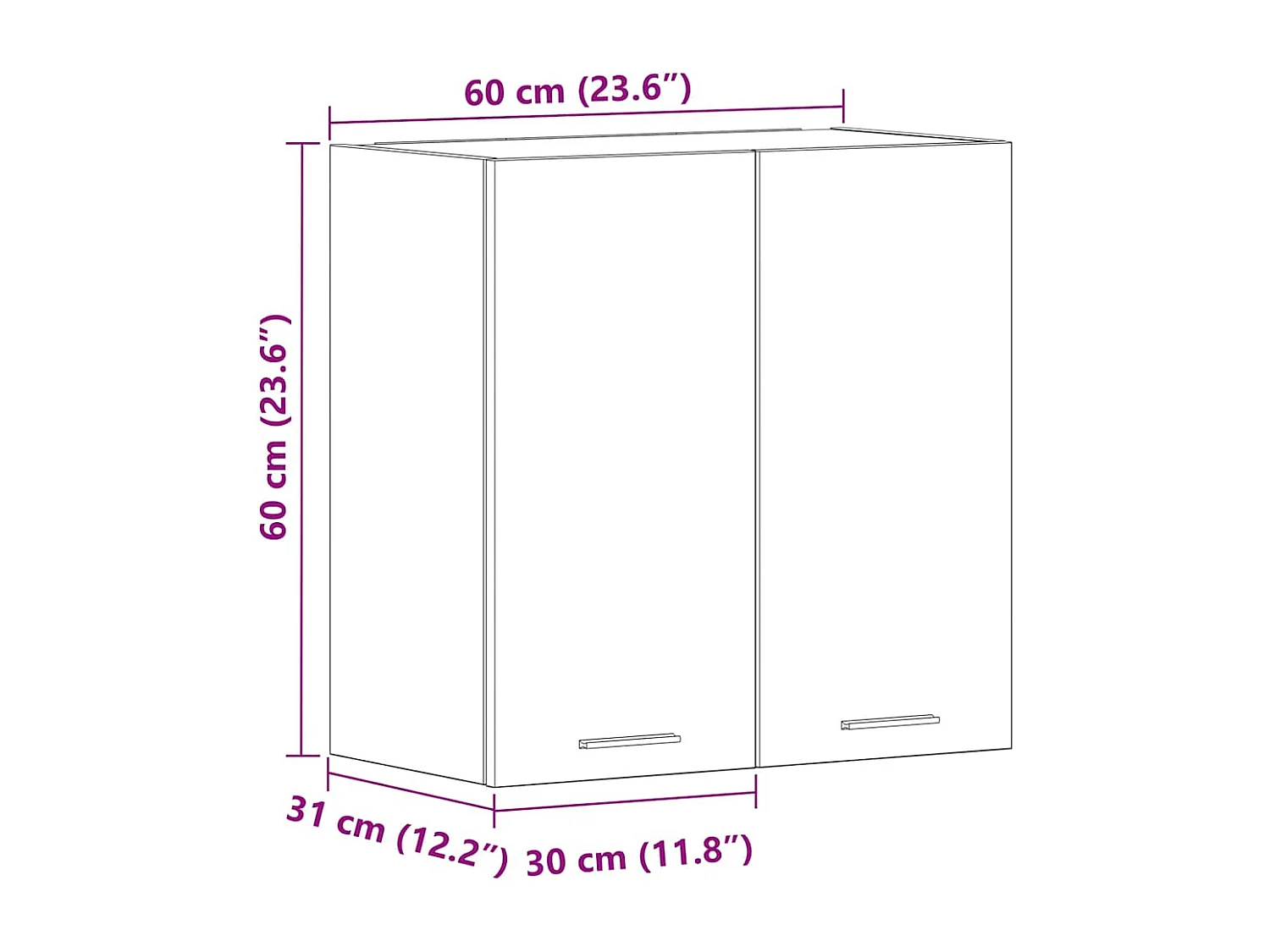 Wandkast hangend Lyon 60x31x60 cm bewerkt hout gerookt eikenkleurig