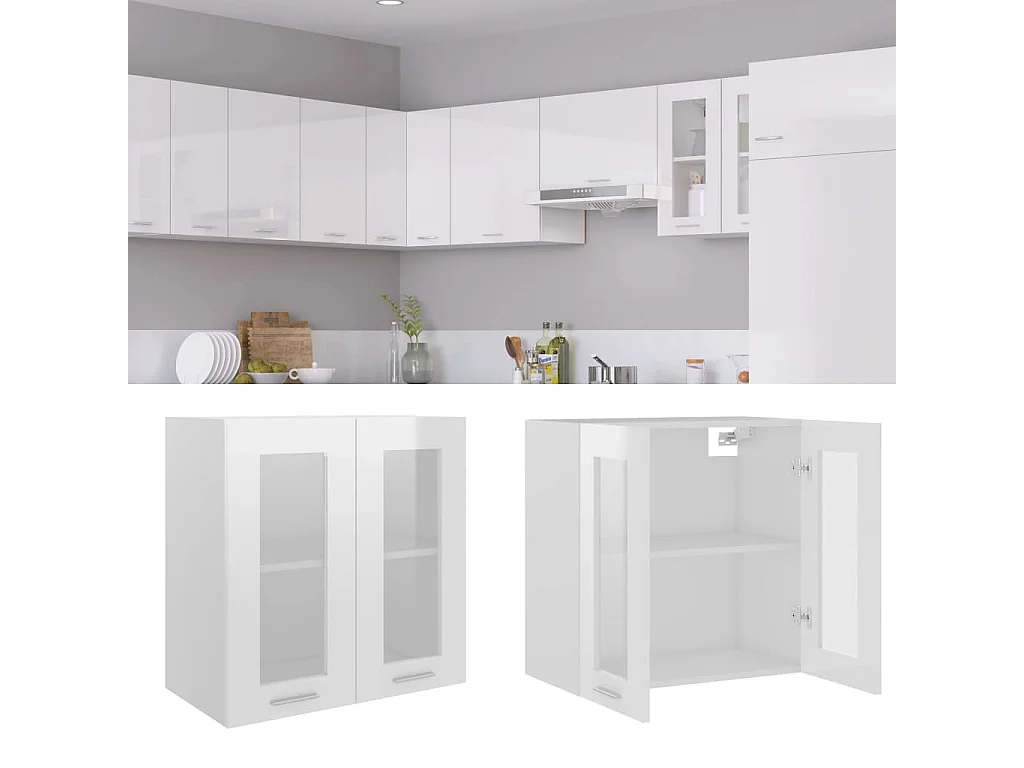 Hangkast Lyon 60x31x60 cm bewerkt hout hoogglans wit