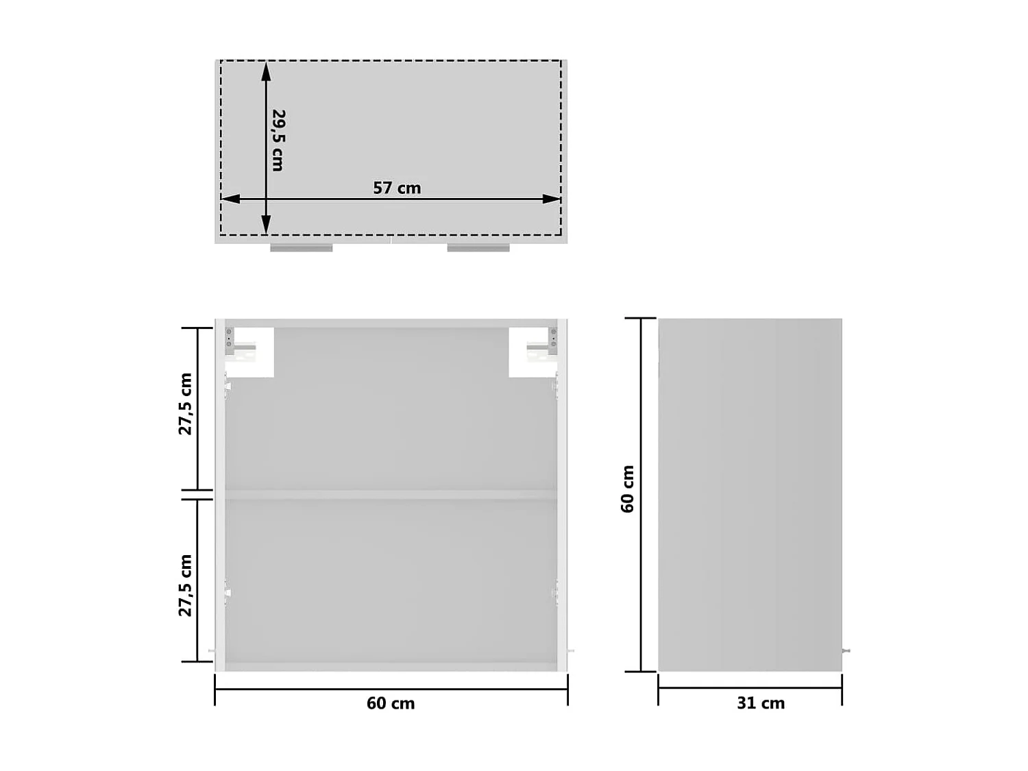 Bovenkast Lyon 60x31x60 cm bewerkt hout hoogglans wit