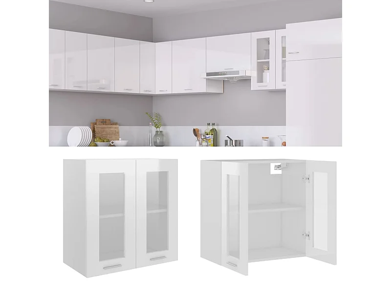 Vitrine suspendue "Lyon" Blanc brillant 60 x 31 x 60 cm Bois d'ingénierie