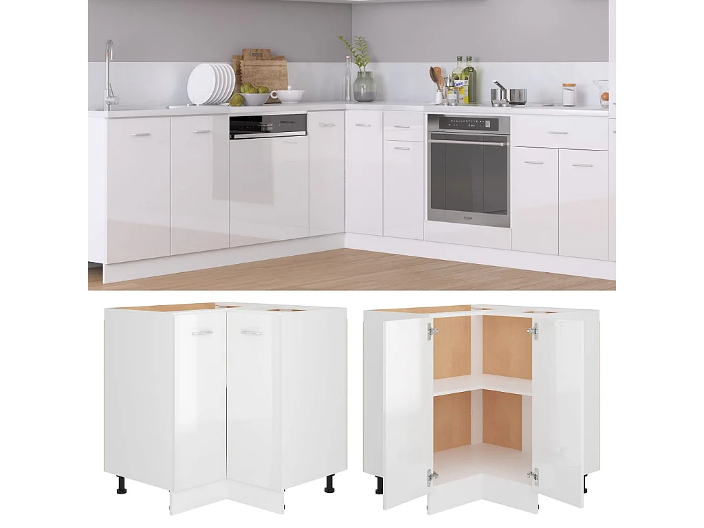 Hoekonderkast Lyon 75,5x75,5x81,5 cm bewerkt hout hoogglans wit