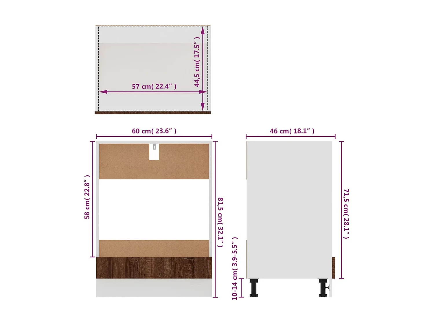Ovenkast Lyon 60x46x81,5 cm bewerkt hout bruin eikenkleur