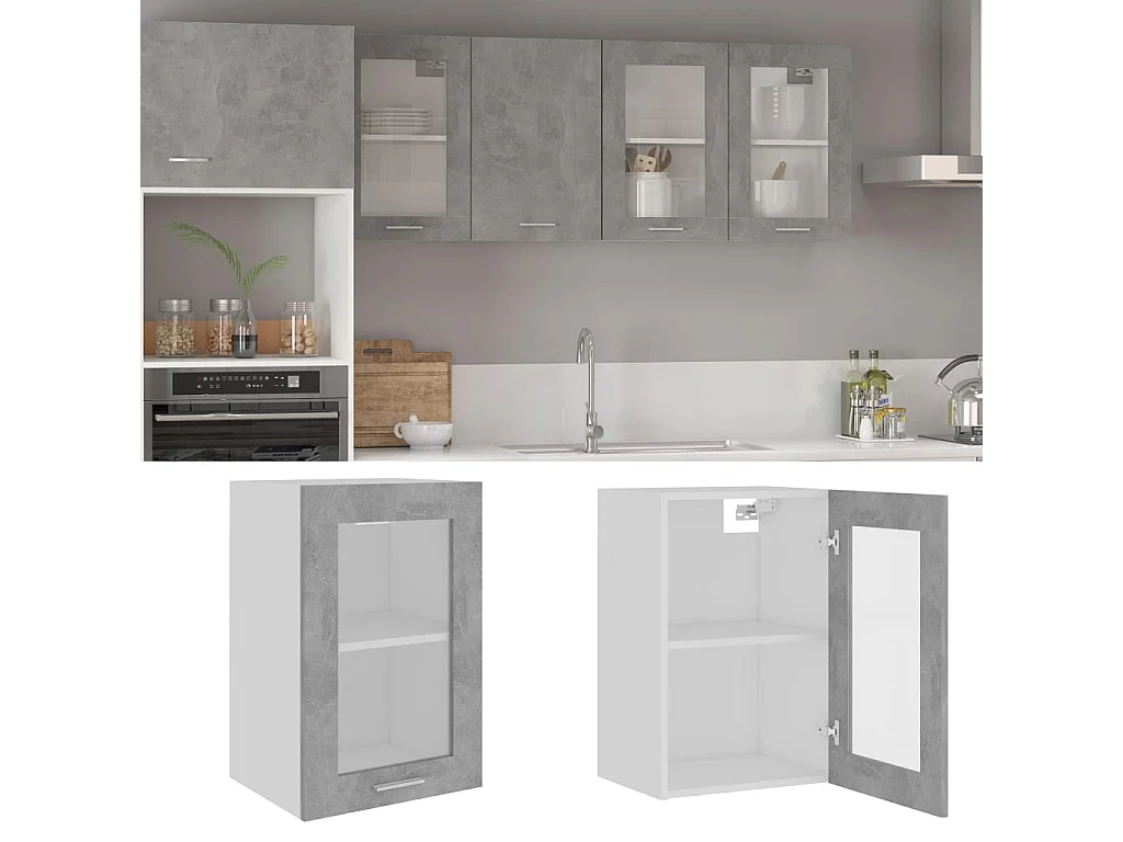 Vitrina colgante "Lyon" de, gris hormigón, 40 x 31 x 60 cm, madera de ingeniería