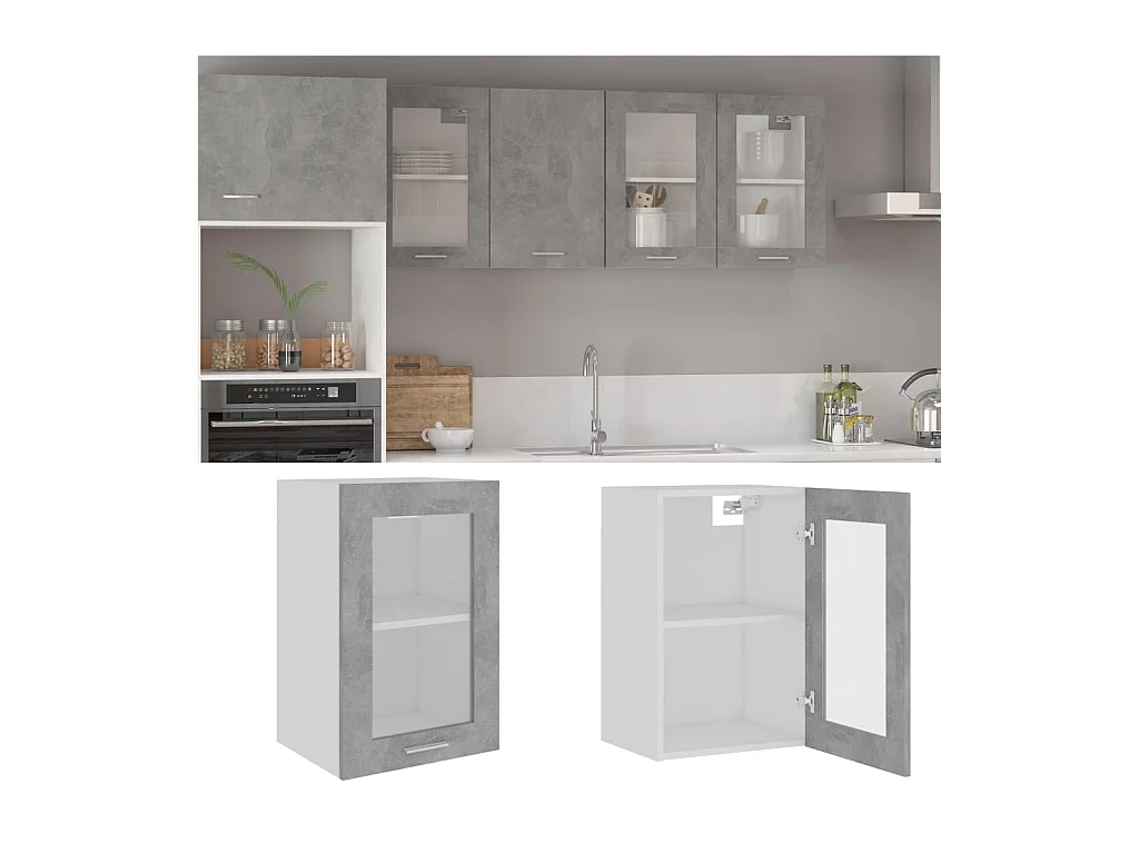 Vitrine suspendue "Lyon" Gris béton 40 x 31 x 60 cm Bois d'ingénierie