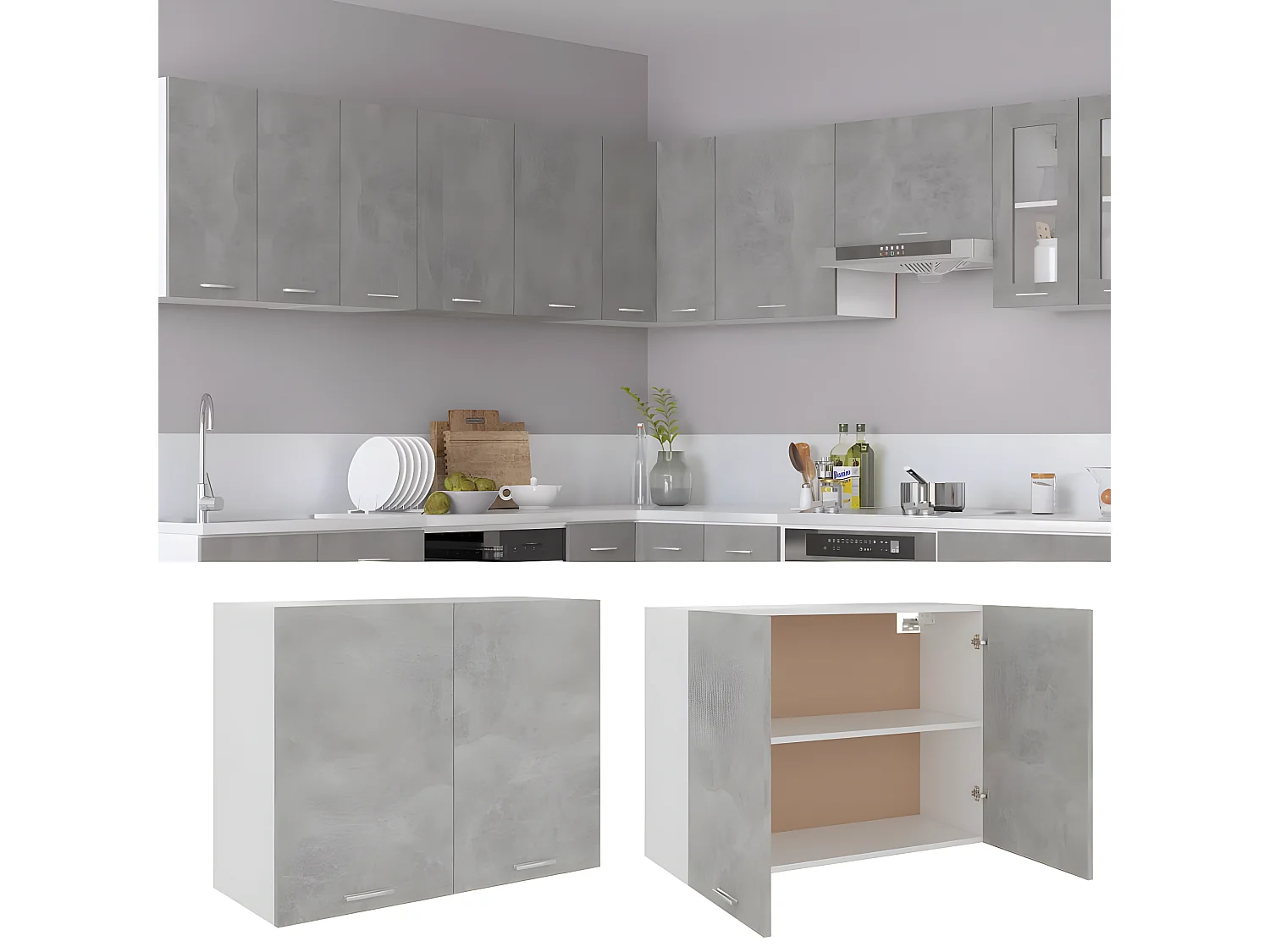 Armoire suspendue Gris béton 80x31x60 cm Bois d’ingénierie