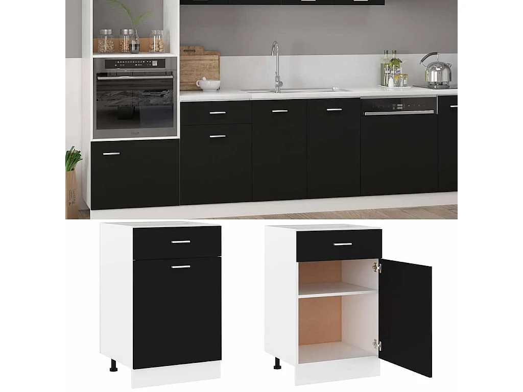 Onderkast met lade Lyon 50x46x81,5 cm bewerkt hout zwart