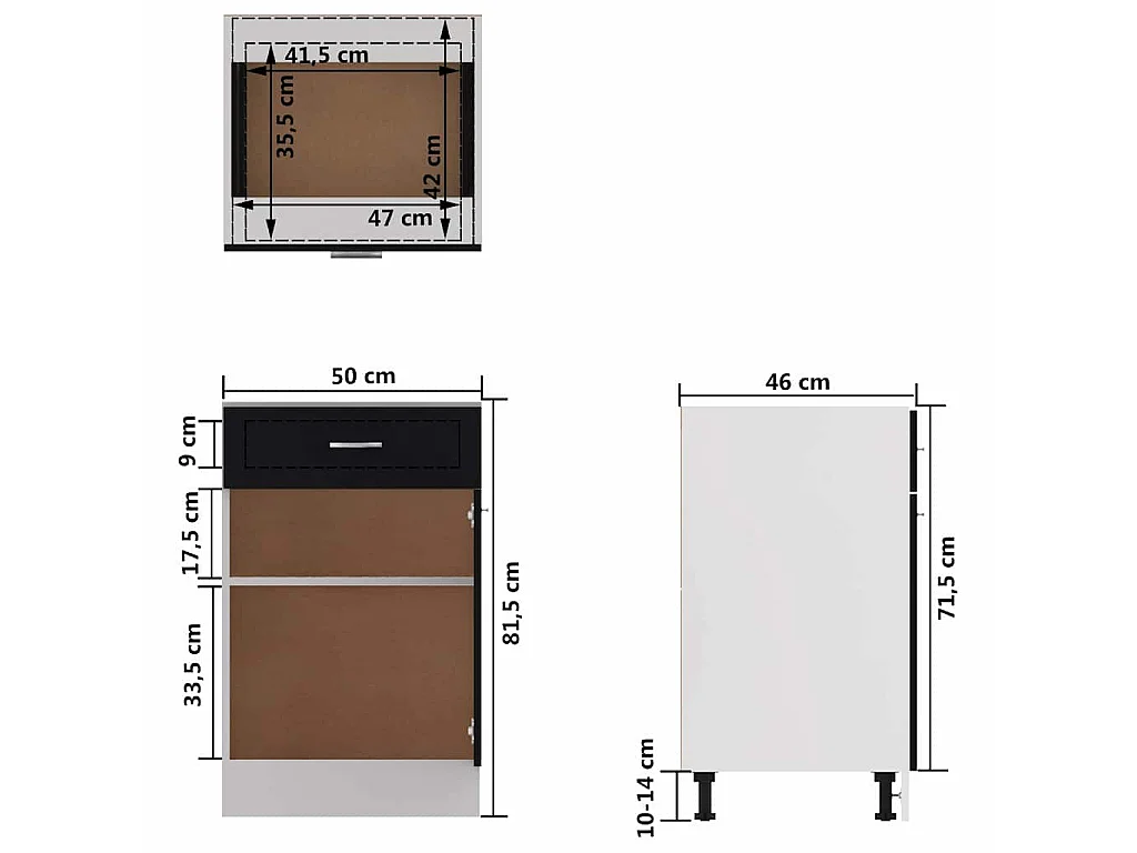 Armoire à tiroirs "Lyon" Noir 50 x 46 x 81,5 cm Bois d'ingénierie