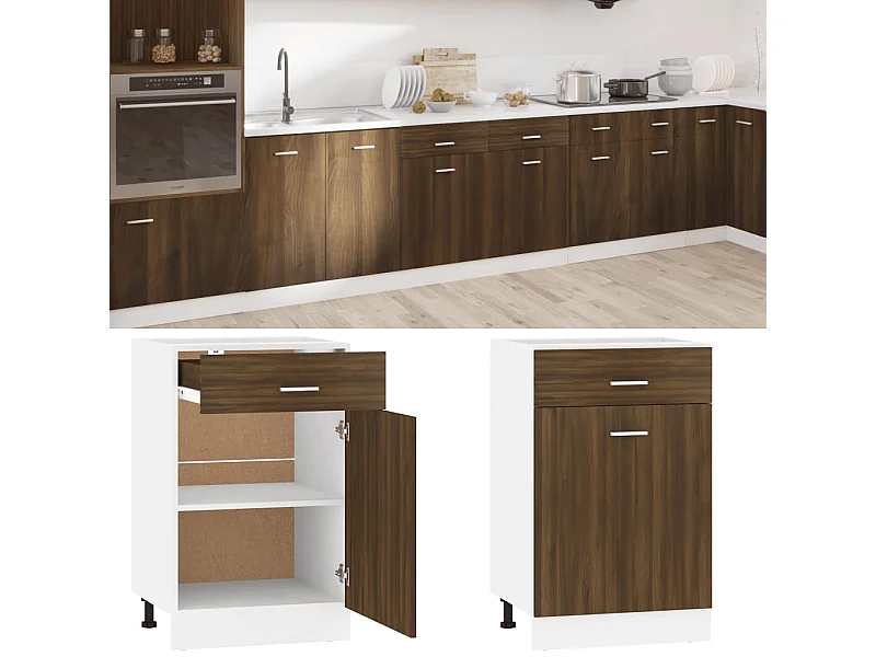 Mueble bajo con cajón "Lyon" de, roble marrón, 50x46x81,5 cm, madera de ingeniería