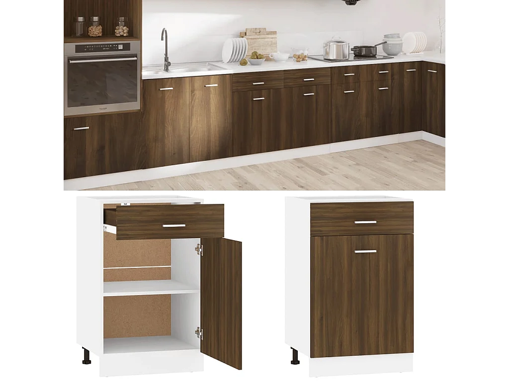 Mueble bajo con cajón "Lyon" de, roble marrón, 50x46x81,5 cm, madera de ingeniería