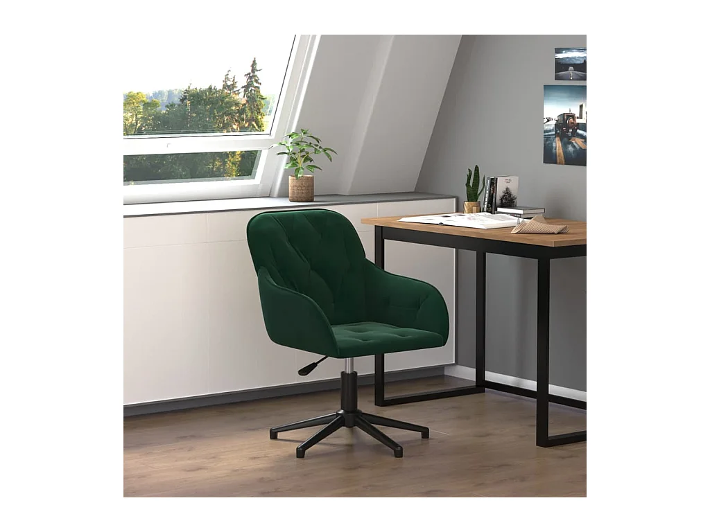 Chaise pivotante de bureau Vert foncé Velours