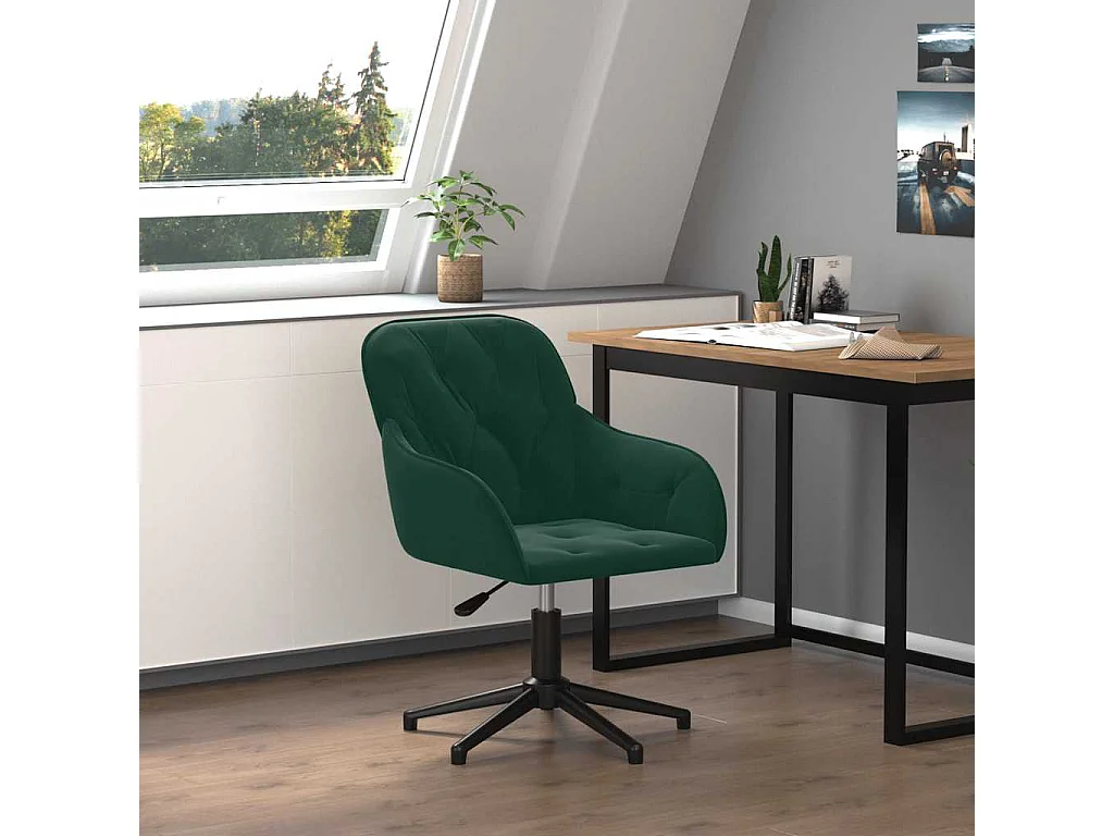 Chaise pivotante de bureau Vert foncé Velours