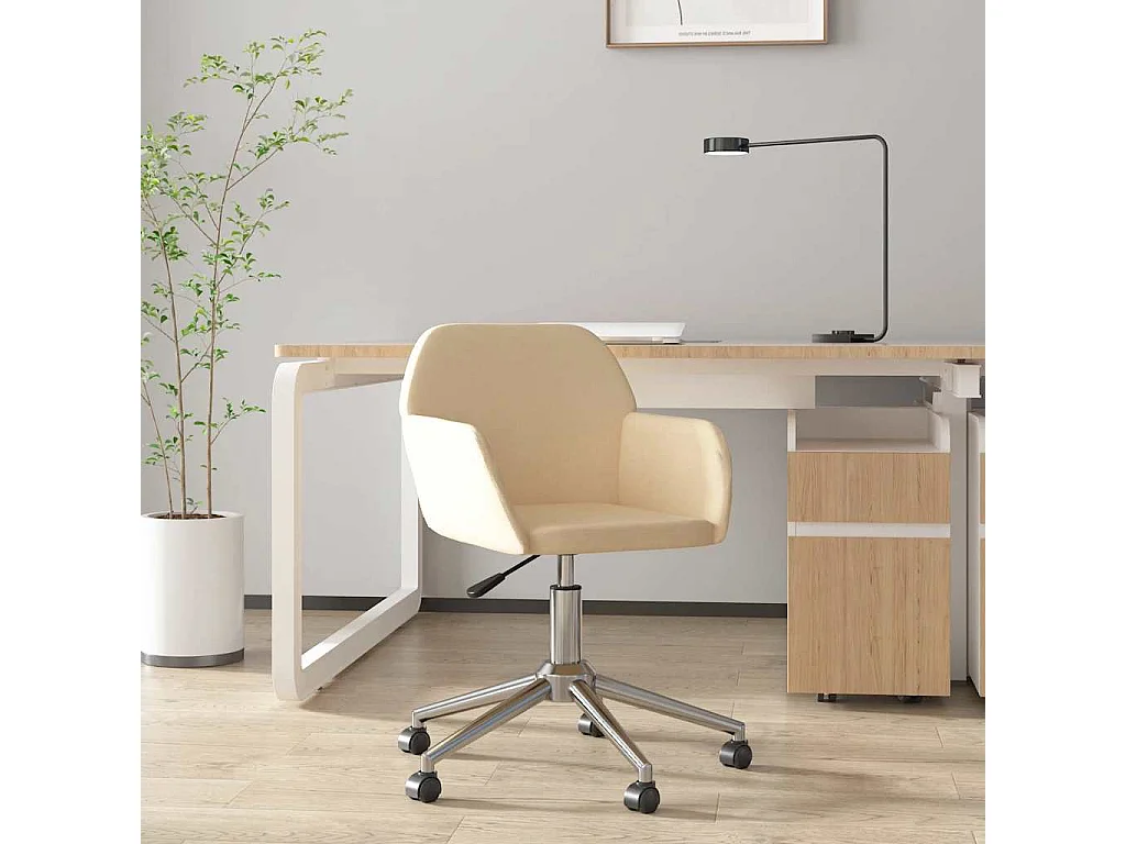 Chaise pivotante de bureau Crème Tissu