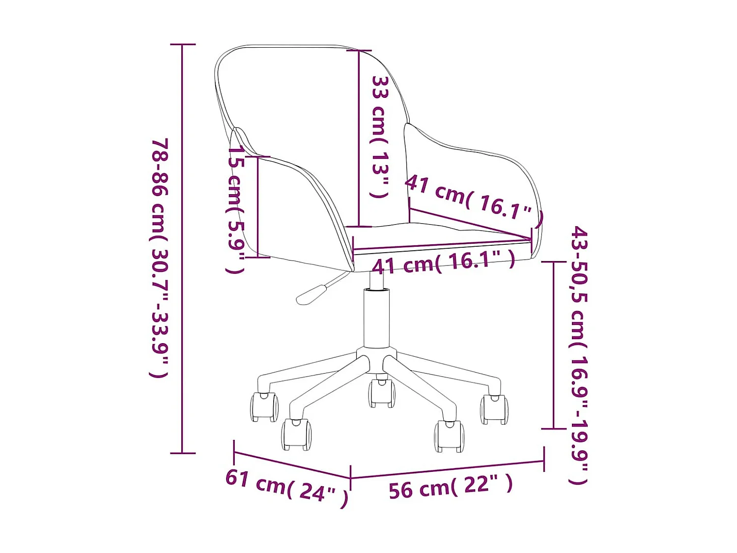 Kantoorstoel draaibaar fluweel geel