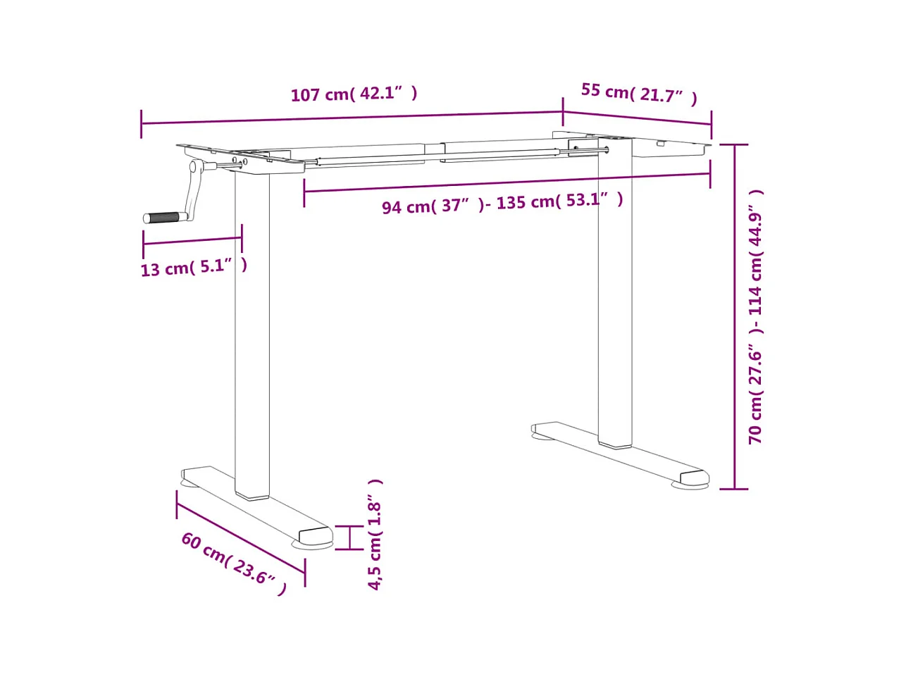 Cadre de bureau debout blanc (94-135)x60x(70-114) cm acier
