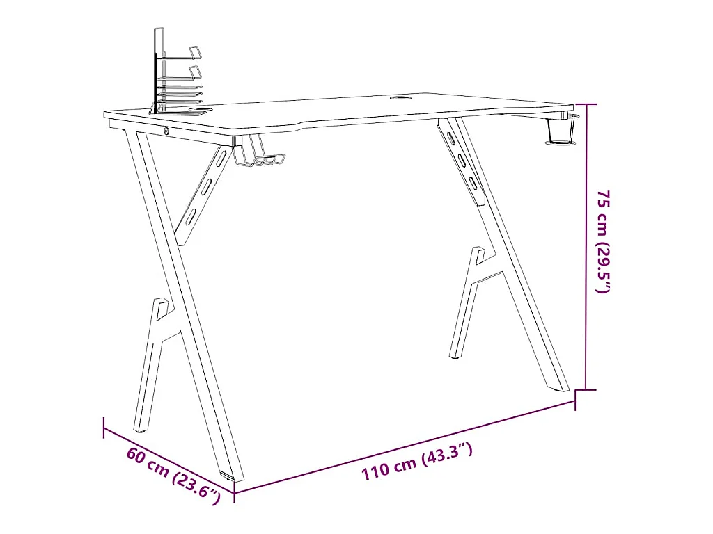 Scrivania da Gaming con Gambe a Y Nera 110x60x75 cm