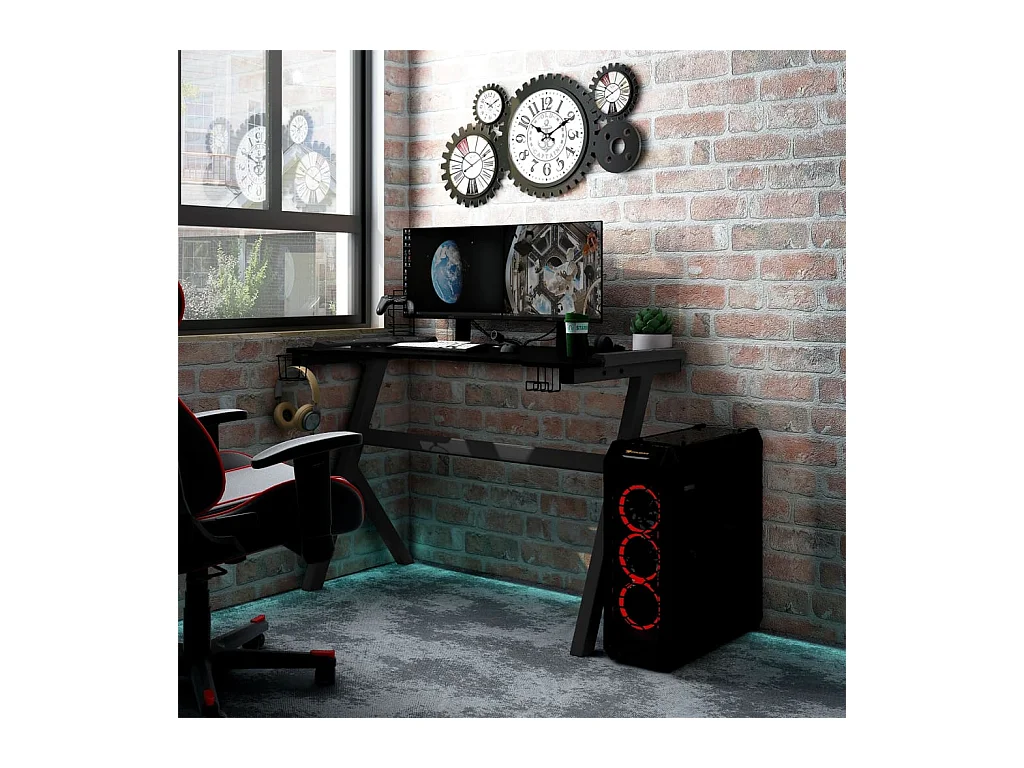 Bureau de jeu à LED en forme de Y noir 90x60x75 cm
