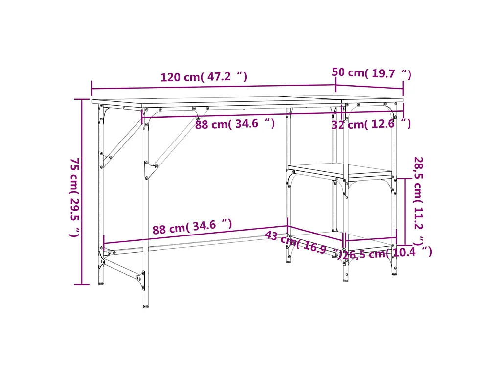Scrivania Rovere Sonoma 120x50x75cm Metallo e Legno Multistrato