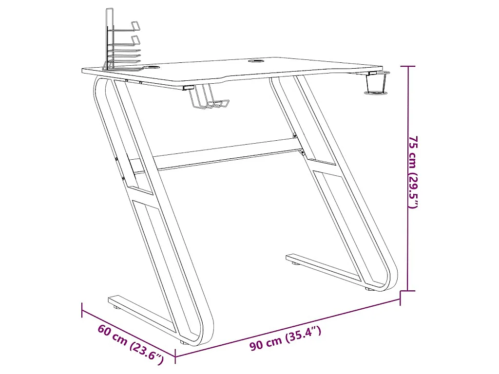 Bureau de jeu avec pieds en forme de ZZ Noir 90x60x75 cm
