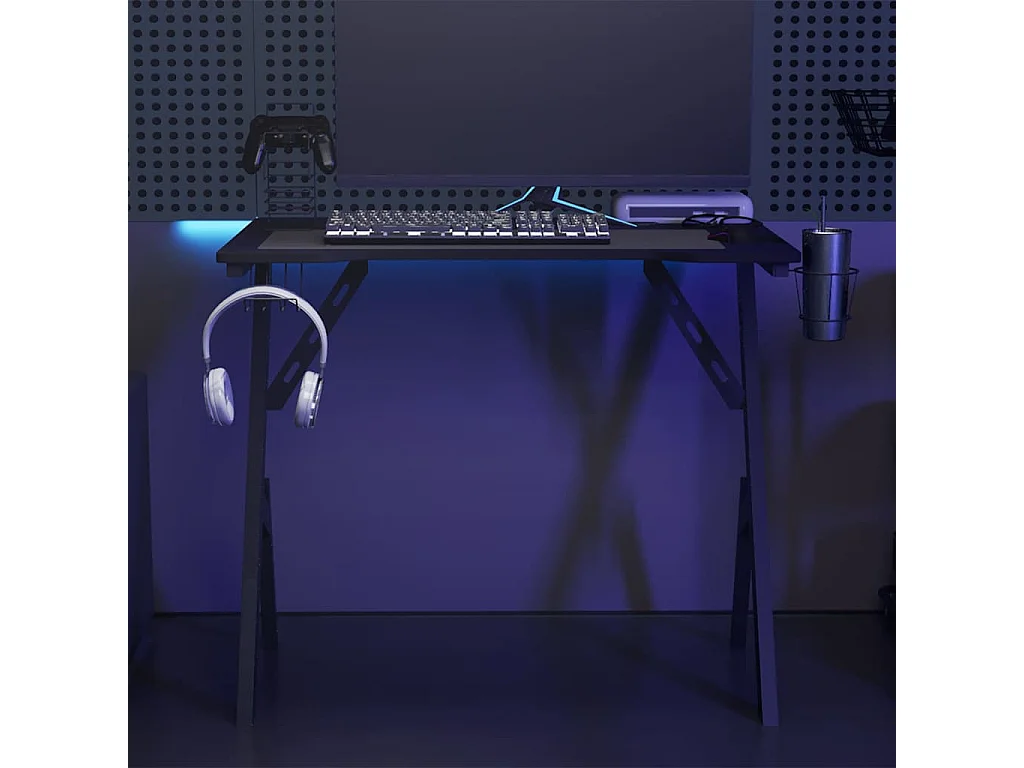 Bureau de jeu avec pieds en forme de Y Noir 90x60x75 cm