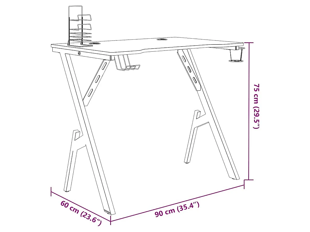 Bureau de jeu avec pieds en forme de Y Noir 90x60x75 cm