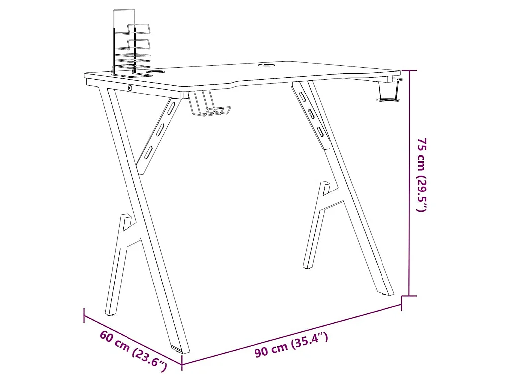 Secretária de gaming c/ pernas em forma de Y 90x60x75 cm preto