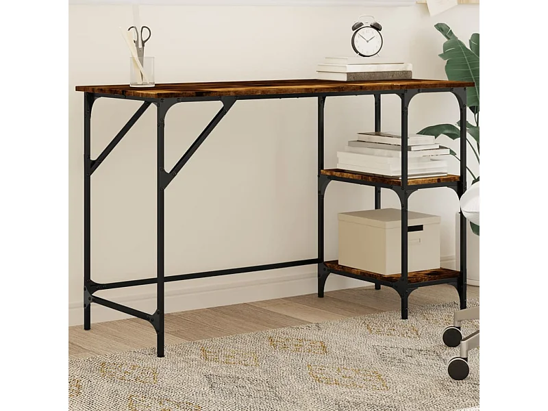 Bureau chêne fumé 120x50x75 cm métal et bois d'ingénierie