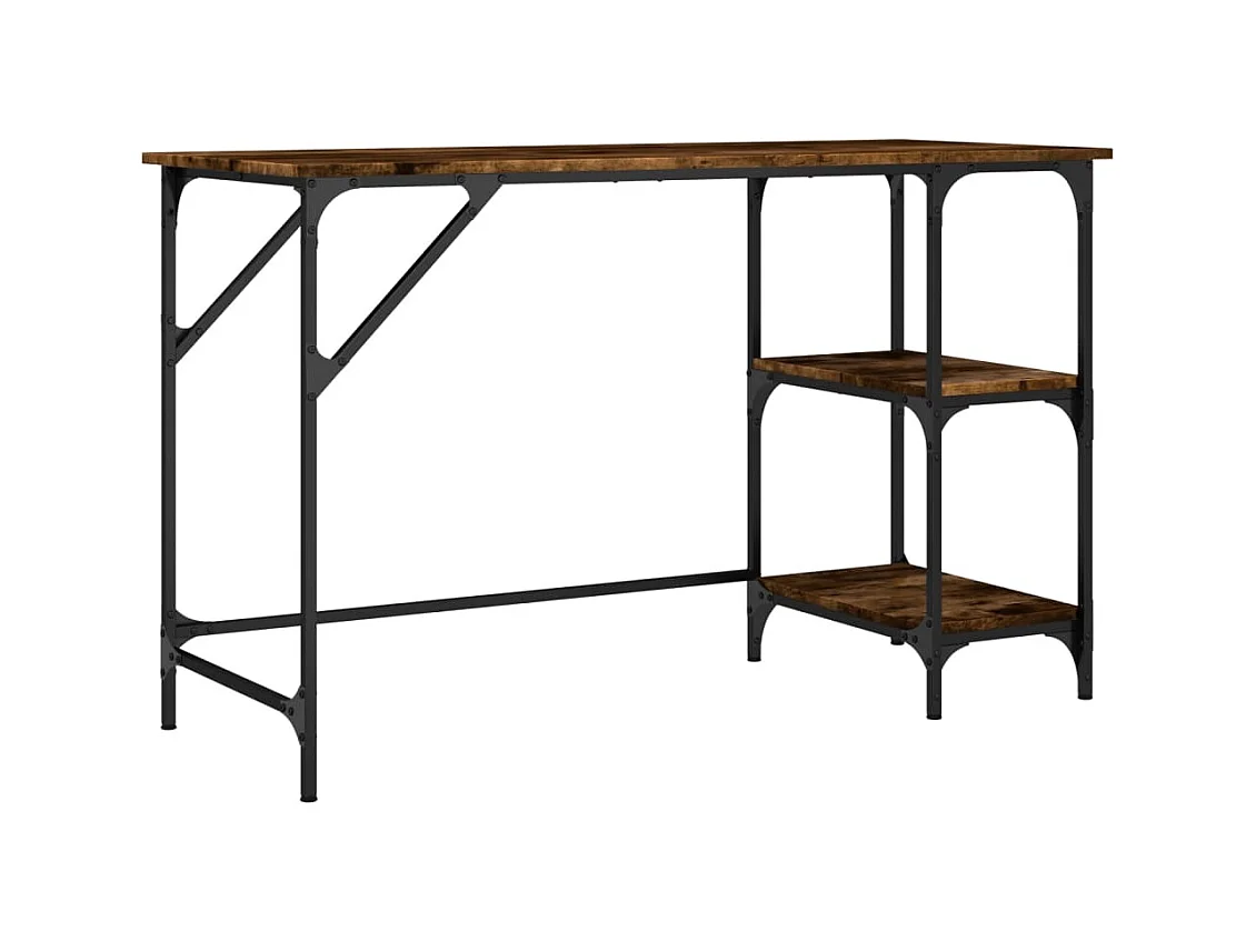 Bureau chêne fumé 120x50x75 cm métal et bois d'ingénierie