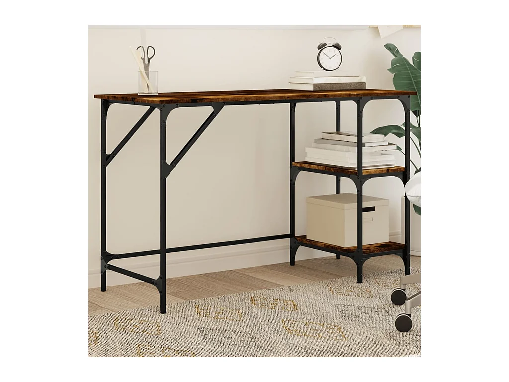 Bureau chêne fumé 120x50x75 cm métal et bois d'ingénierie