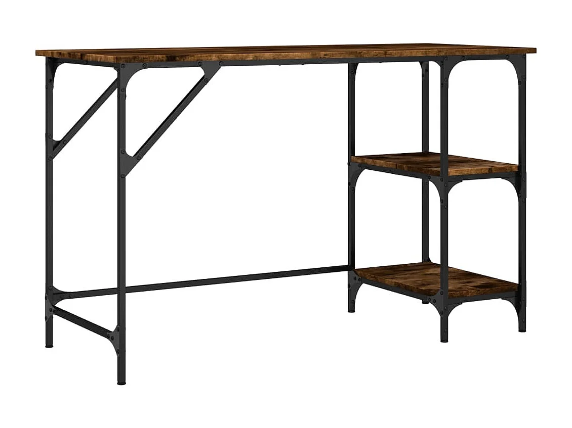 Bureau chêne fumé 120x50x75 cm métal et bois d'ingénierie