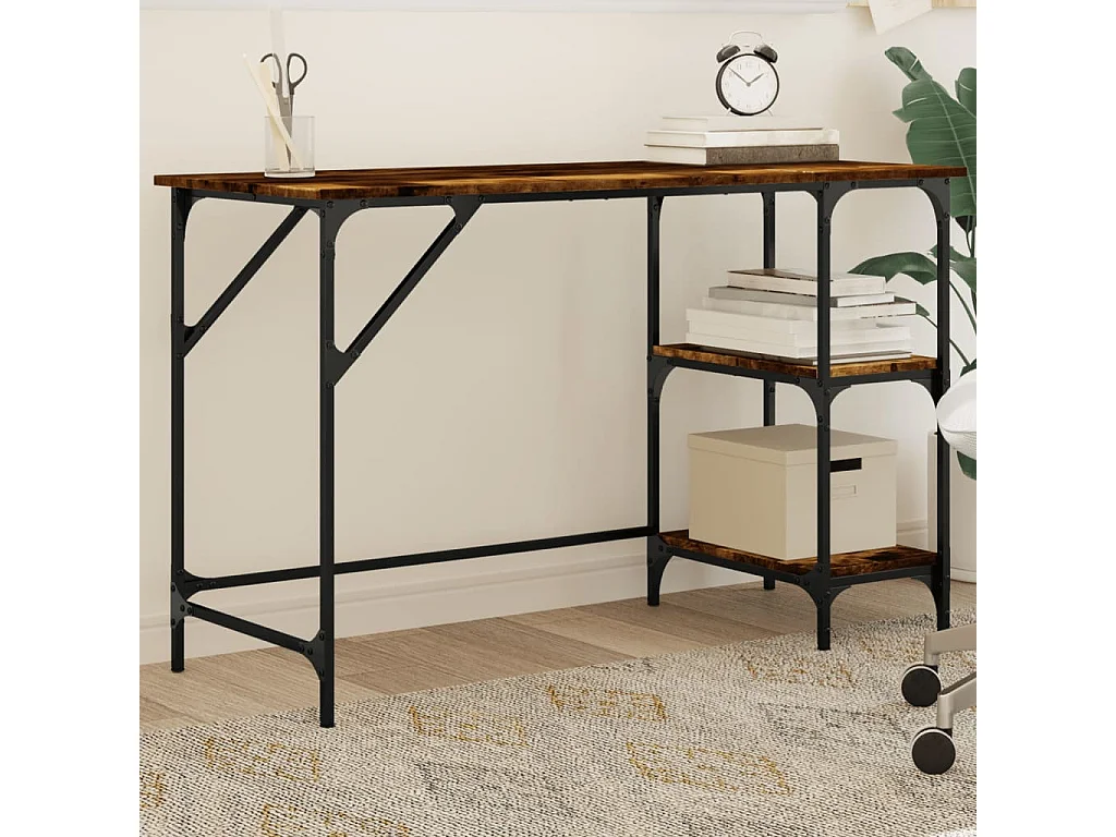 Bureau chêne fumé 120x50x75 cm métal et bois d'ingénierie