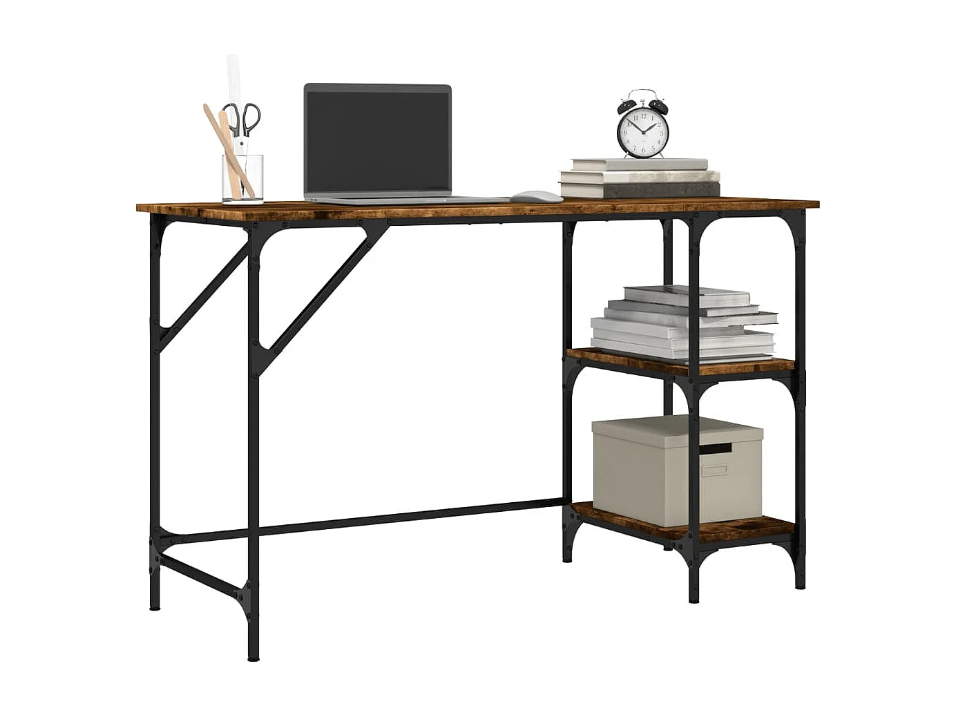 Bureau chêne fumé 120x50x75 cm métal et bois d'ingénierie