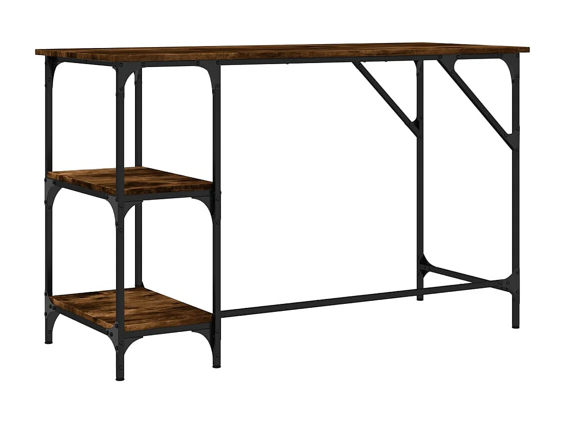 Bureau chêne fumé 120x50x75 cm métal et bois d'ingénierie
