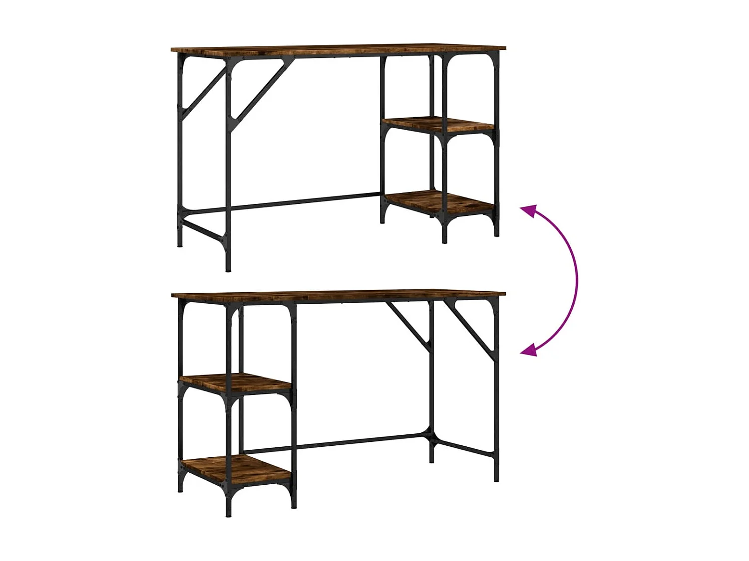 Bureau chêne fumé 120x50x75 cm métal et bois d'ingénierie