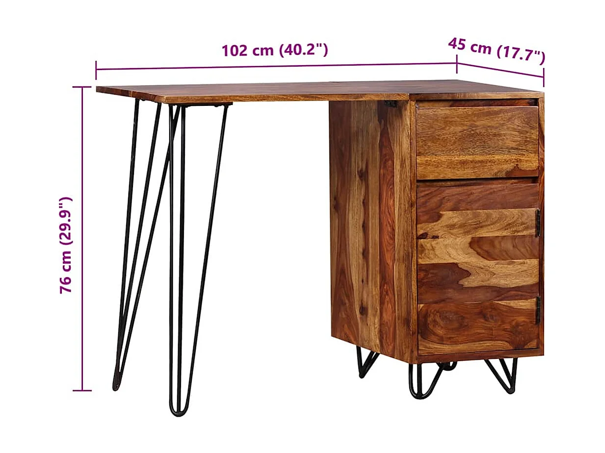 Schrijftafel met 1 lade en 1 kastje massief acaciahout