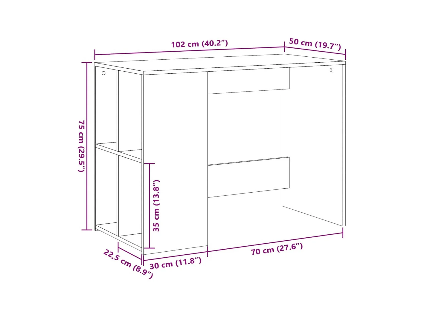Bureau chêne fumé 102x50x75 cm bois d'ingénierie