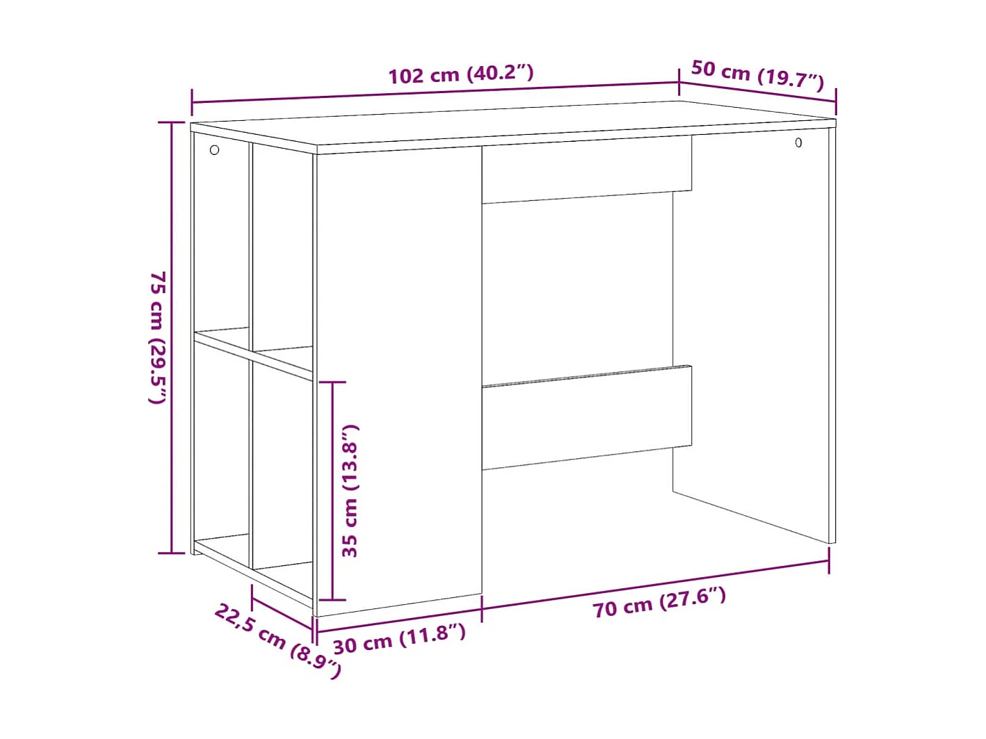 Bureau chêne fumé 102x50x75 cm bois d'ingénierie