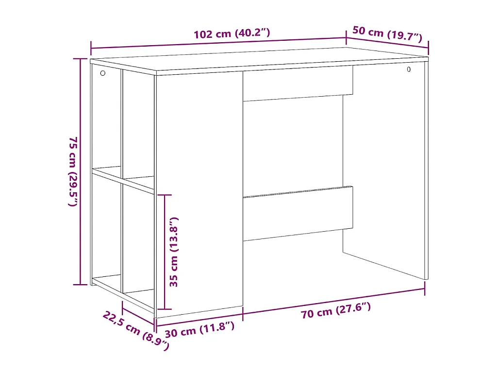 Bureau chêne fumé 102x50x75 cm bois d'ingénierie