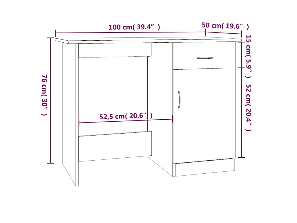Bureau Chêne fumé 100x50x76 cm Bois d'ingénierie