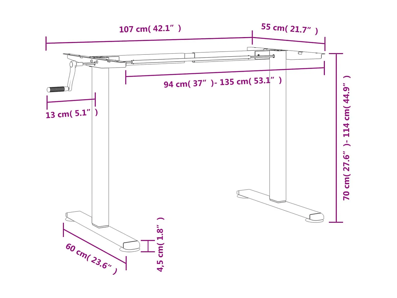 Cadre de bureau debout noir (94-135)x60x(70-114) cm acier