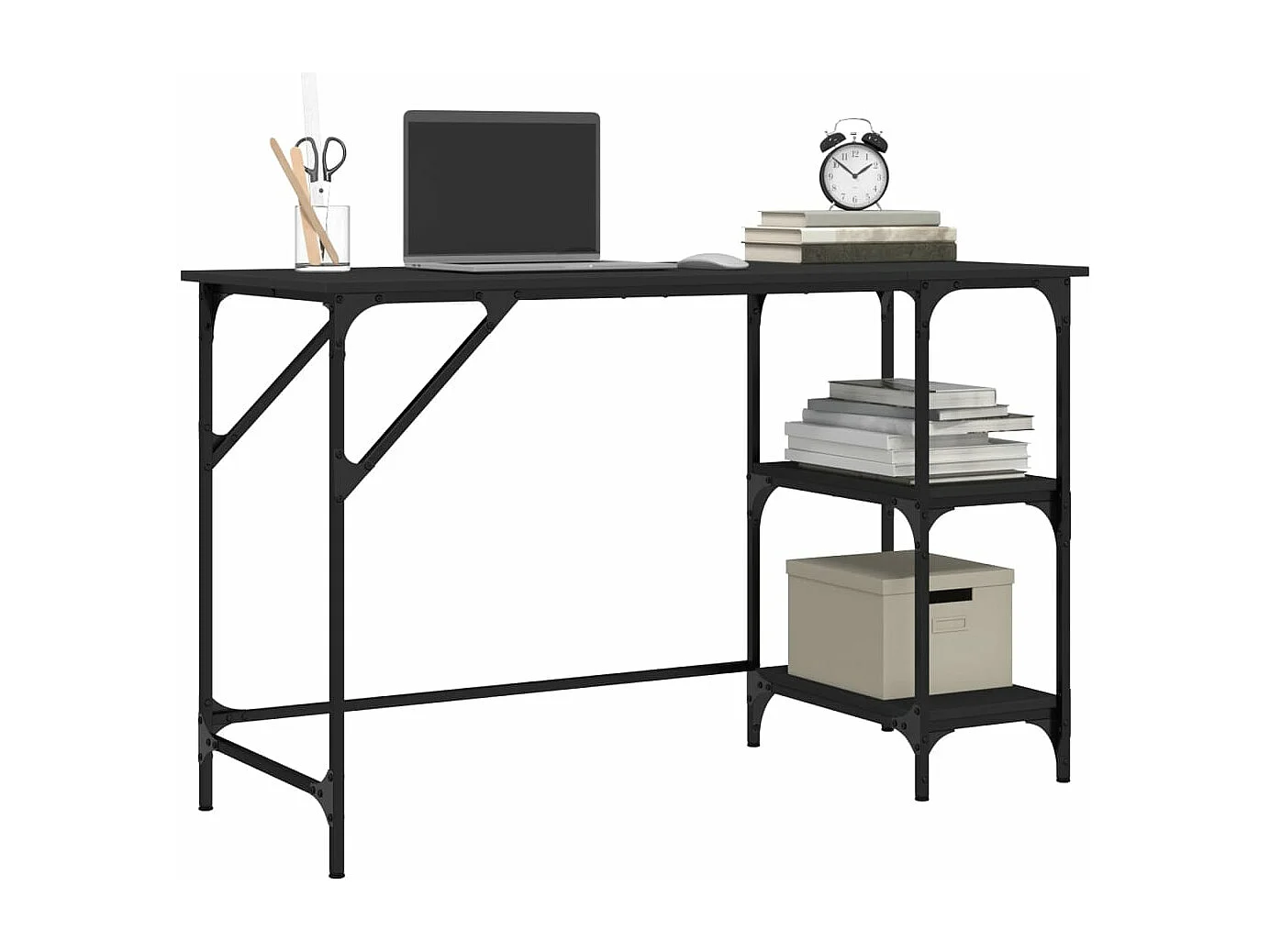 Bureau noir 120x50x75 cm métal et bois d'ingénierie