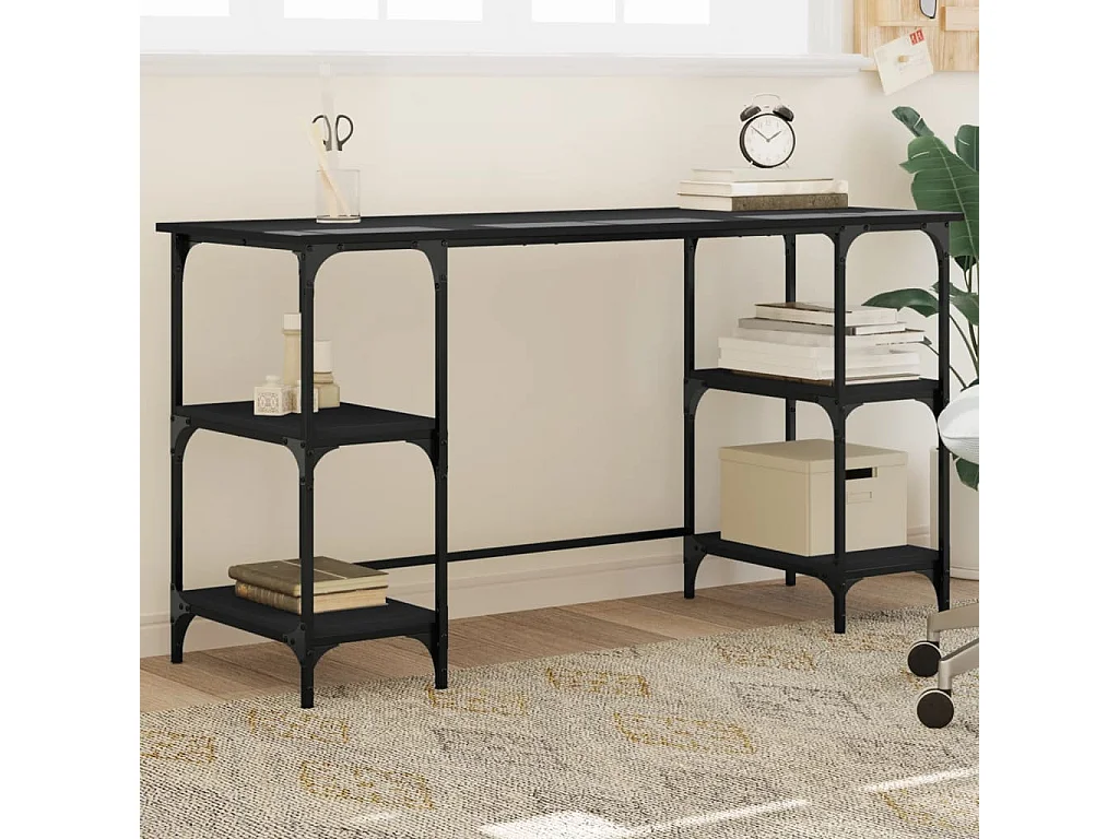 Bureau noir 140x50x75 cm métal et bois d'ingénierie