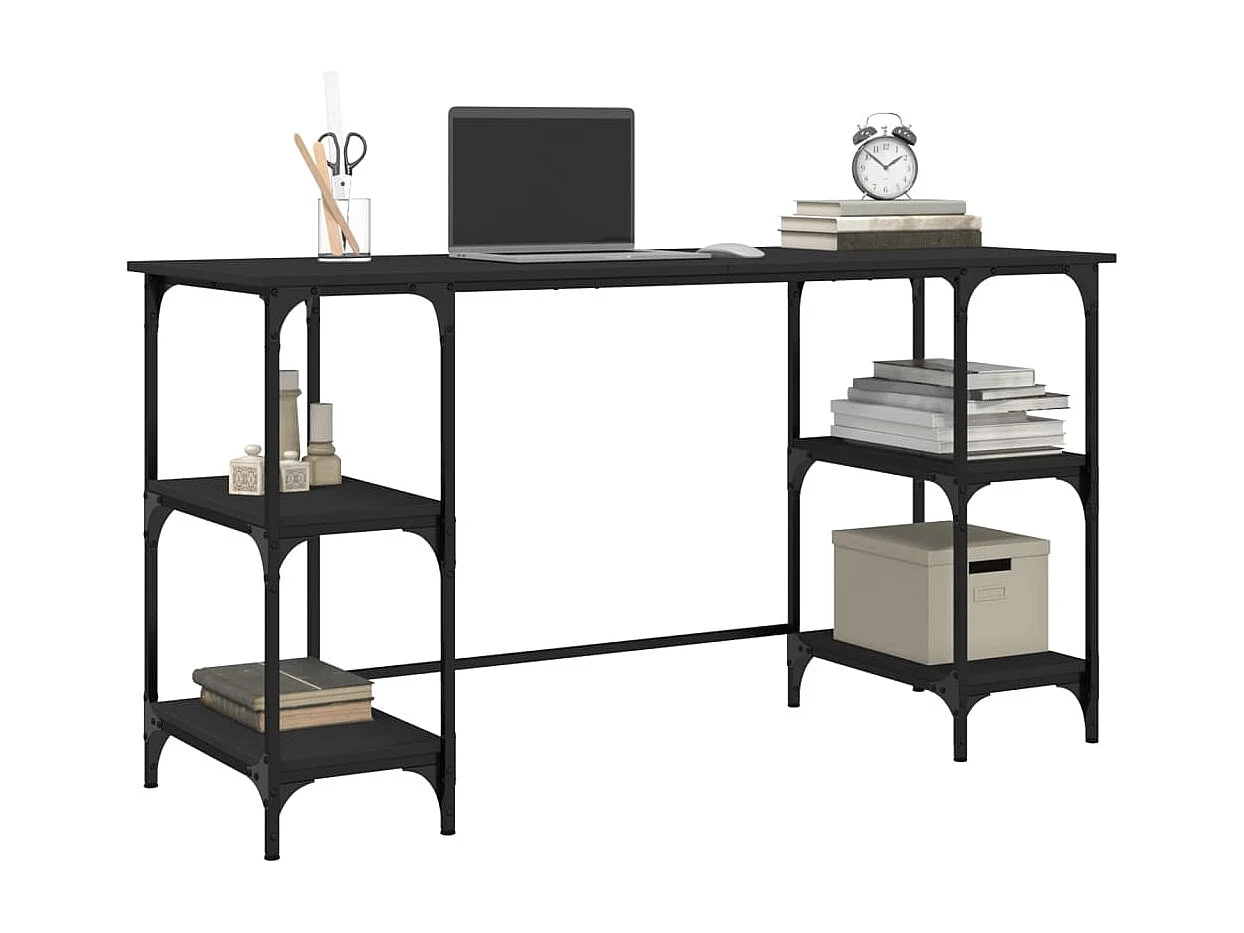 Bureau noir 140x50x75 cm métal et bois d'ingénierie